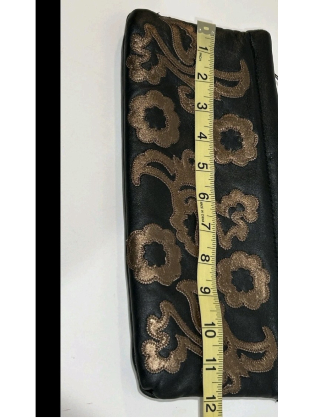 Great American Leatherworks Black & Bronze Floral Leather Clutch removable chain - Picture 8 of 8